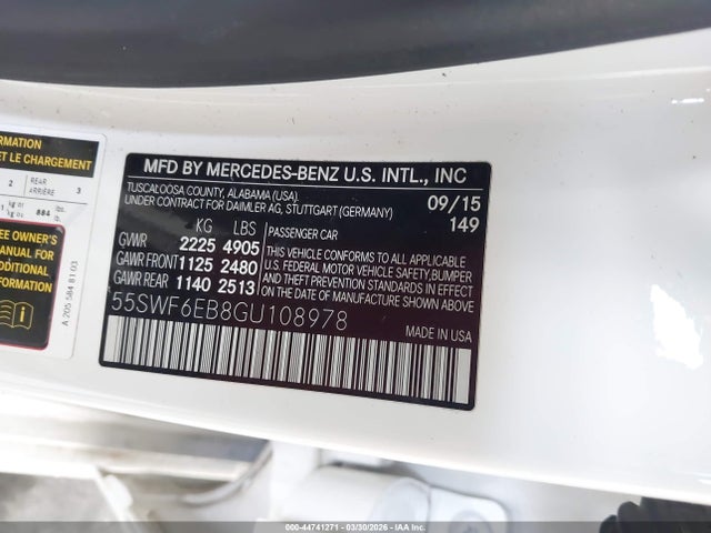 Продажа на аукционе авто 2016 Mercedes-benz C 450 Amg 4matic, vin: 55SWF6EB8GU108978, номер лота: 44741271