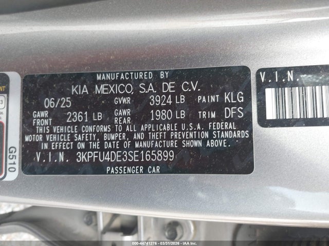 Продаж на аукціоні авто 2025 Kia K4 Ex, vin: 3KPFU4DE3SE165899, номер лоту: 44741276