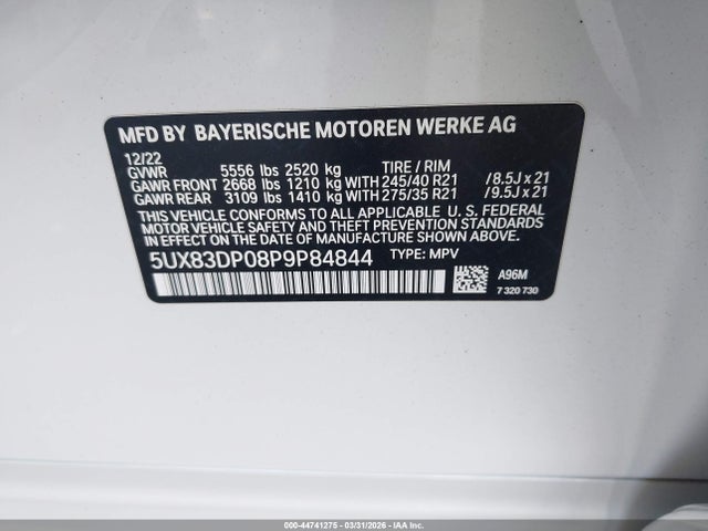 Aukcja sprzedaży 2023 Bmw X3 M40i, vin: 5UX83DP08P9P84844, numer aukcji: 44741275