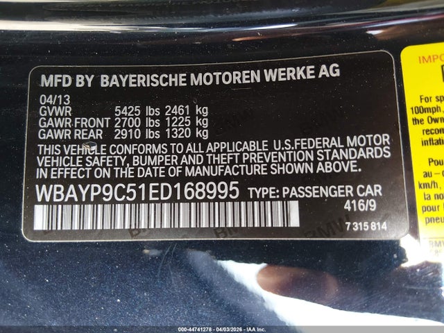 Продажа на аукционе авто 2014 Bmw 650i, vin: WBAYP9C51ED168995, номер лота: 44741278