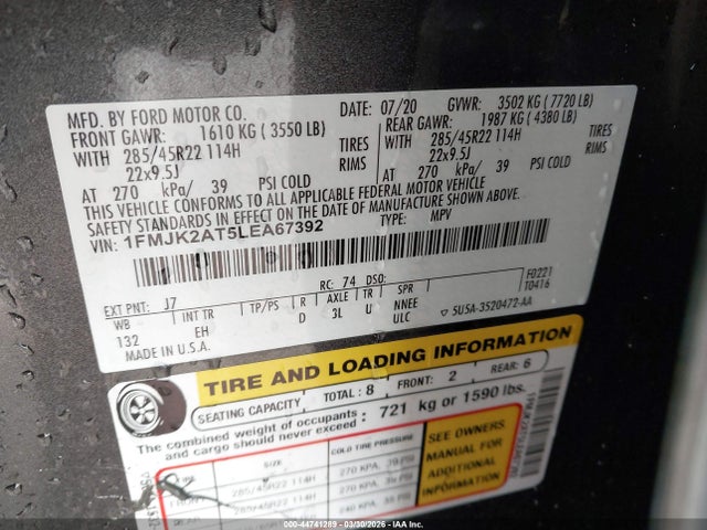 Ford Expedition Limited Max 2020 1FMJK2AT5LEA67392 Image 9