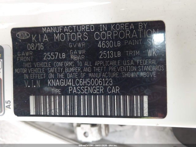 KNAGU4LC6H5006123 KIA Optima Hybrid Ex
