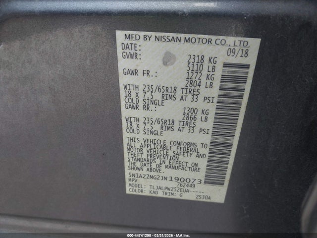 5N1AZ2MG2JN190073 Nissan MURANO S