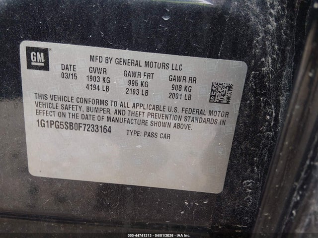 44741313 :رقم المزاد ، 1G1PG5SB0F7233164 vin ، 2015 Chevrolet Cruze Ltz مزاد بيع