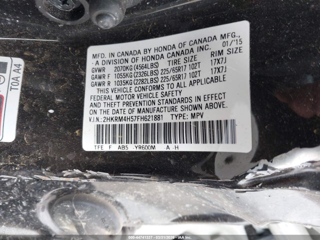Aukcja sprzedaży 2015 Honda Cr-v Ex, vin: 2HKRM4H57FH621881, numer aukcji: 44741327