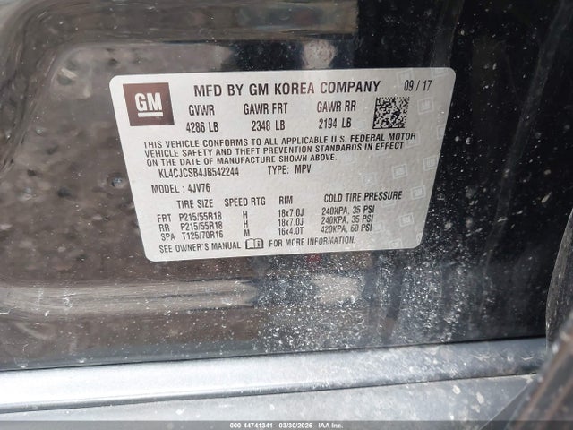 2018 Buick Encore Essence მანქანა იყიდება აუქციონზე, vin: KL4CJCSB4JB542244, აუქციონის ნომერი: 44741341