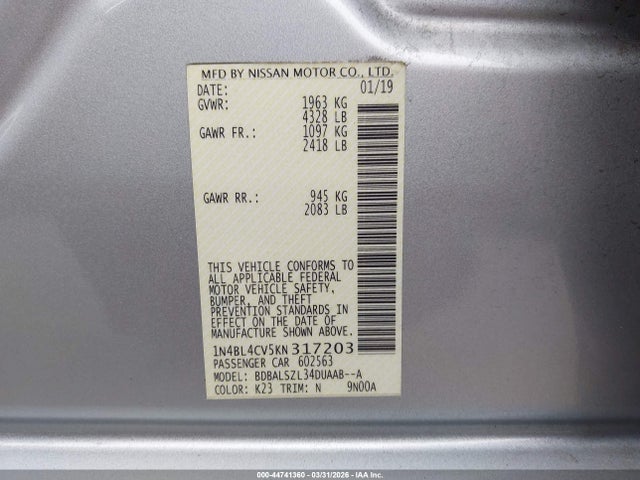 Nissan Altima 2.5 Sr 2019 1N4BL4CV5KN317203 Image 9