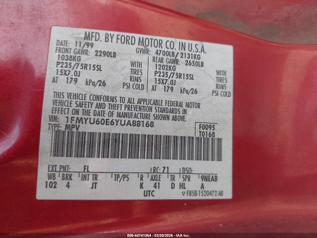 2000 FORD EXPLORER 1FMYU60E6YUA88168 Photo 8