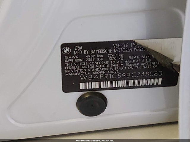 Продажа на аукционе авто 2011 Bmw 528i, vin: WBAFR1C59BC748080, номер лота: 44741368
