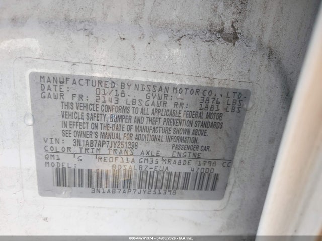 Nissan SENTRA S 2018 3N1AB7AP7JY251398 Image 9