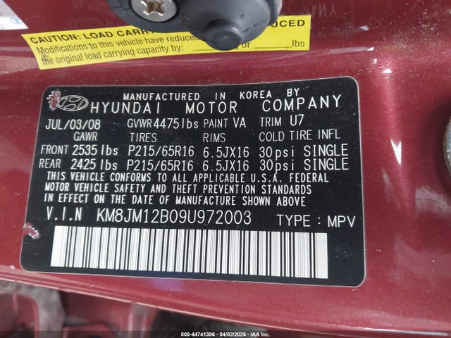Продажа на аукционе авто 2009 Hyundai Tucson Gls, vin: KM8JM12B09U972003, номер лота: 44741396