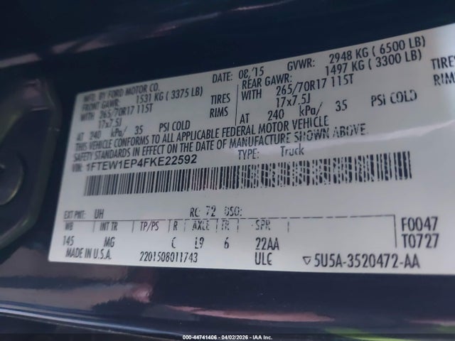 Ford F-150 Xlt 2015 1FTEW1EP4FKE22592 Image 9