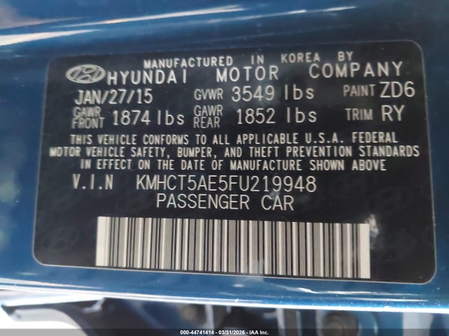 KMHCT5AE5FU219948 Hyundai ACCENT GS