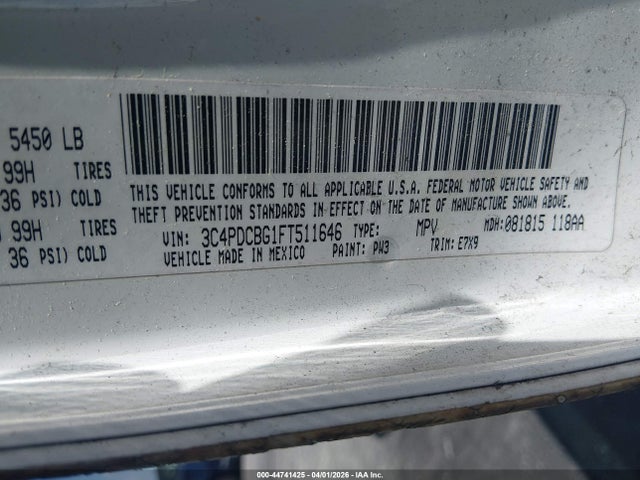 Продажа на аукционе авто 2015 Dodge Journey Sxt, vin: 3C4PDCBG1FT511646, номер лота: 44741425