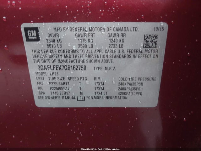 Chevrolet EQUINOX LT 2016 2GNFLFEK7G6162750 Image 9