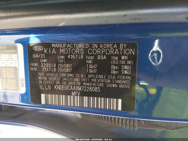 44741440 :رقم المزاد ، KNDEUCAAXM7228085 vin ، 2021 Kia Seltos S مزاد بيع