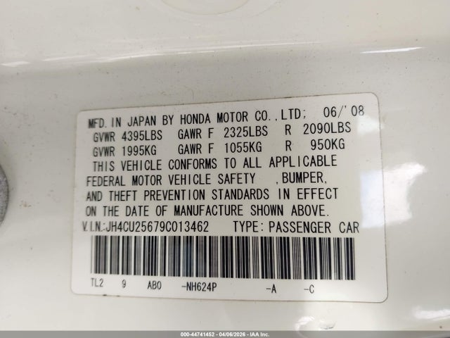 44741452 :رقم المزاد ، JH4CU25679C013462 vin ، 2009 Acura Tsx مزاد بيع