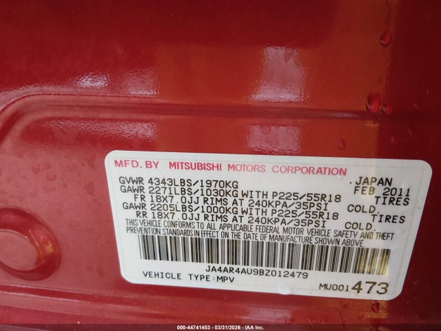 Aukcja sprzedaży 2011 Mitsubishi Outlander Sport Se, vin: JA4AR4AU9BZ012479, numer aukcji: 44741453