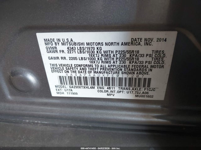 Aukcja sprzedaży 2015 Mitsubishi Outlander Sport Se, vin: 4A4AP4AUXFE017207, numer aukcji: 44741455