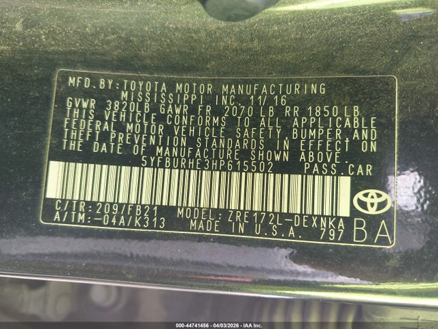 Toyota COROLLA LE 2017 5YFBURHE3HP615502 Image 9