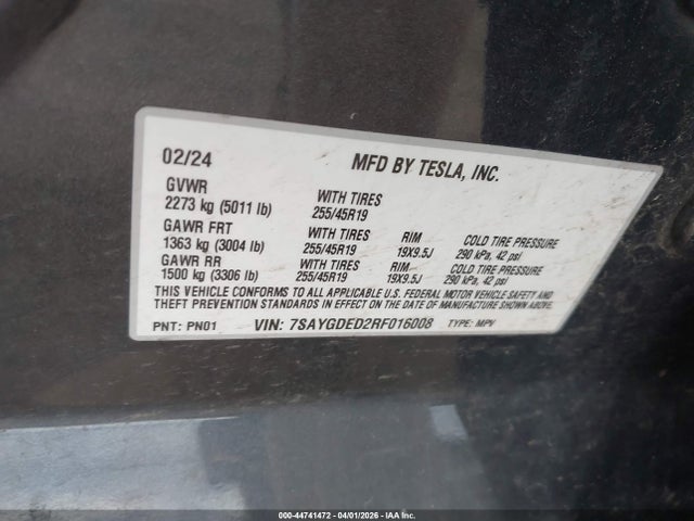 2024 TESLA MODEL Y 7SAYGDED2RF016008 Photo 8