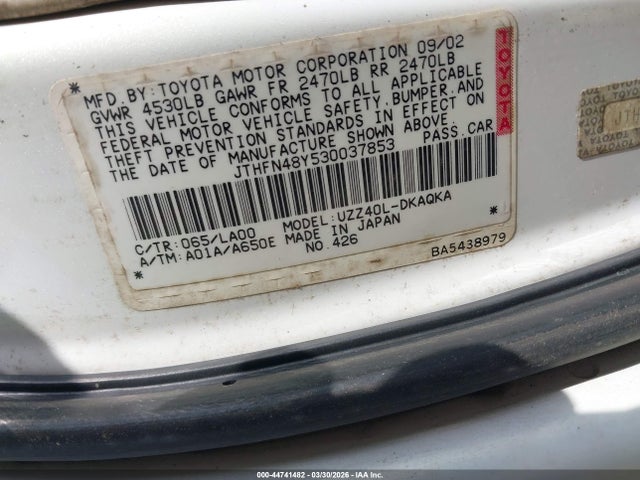 2003 LEXUS SC 430 JTHFN48Y530037853 Photo 8