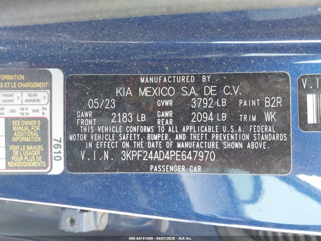 Aukcja sprzedaży 2023 Kia Forte Lxs, vin: 3KPF24AD4PE647970, numer aukcji: 44741499