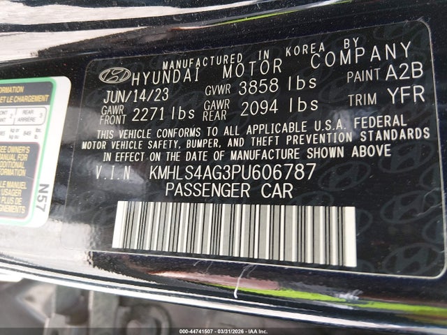 Продажа на аукционе авто 2023 Hyundai Elantra Sel, vin: KMHLS4AG3PU606787, номер лота: 44741507