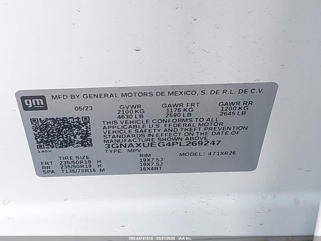 Продаж на аукціоні авто 2023 Chevrolet Equinox Awd Lt, vin: 3GNAXUEG4PL269247, номер лоту: 44741518