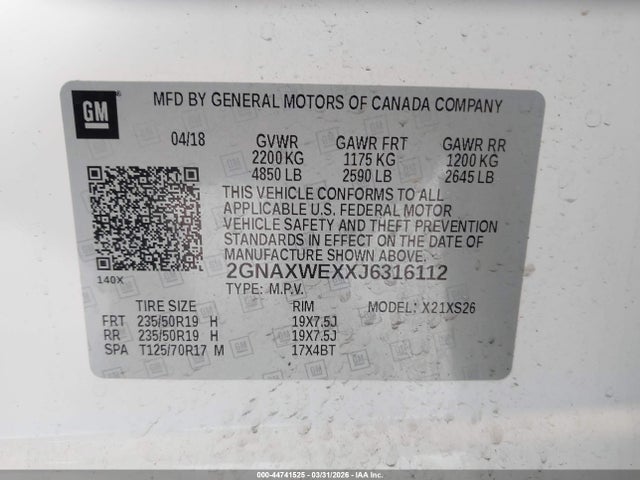 2GNAXWEXXJ6316112 Chevrolet Equinox Premier