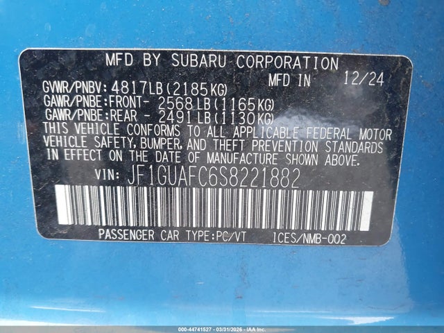 Продаж на аукціоні авто 2025 Subaru Impreza Sport 5-door, vin: JF1GUAFC6S8221882, номер лоту: 44741527
