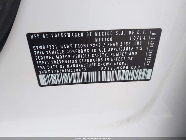 3VWD17AJ0FM238402 Volkswagen Jetta 1.8t Se