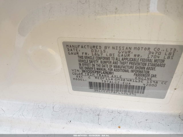 3N1CE2CP8FL426391 Nissan Versa Note Sr