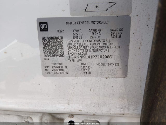 44741538 :رقم المزاد ، 1GKKNKL41PZ102986 vin ، 2023 Gmc Acadia Fwd Sle مزاد بيع
