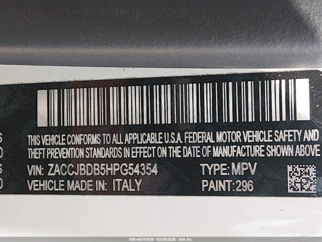 Aukcja sprzedaży 2017 Jeep Renegade Limited 4x4, vin: ZACCJBDB5HPG54354, numer aukcji: 44741539