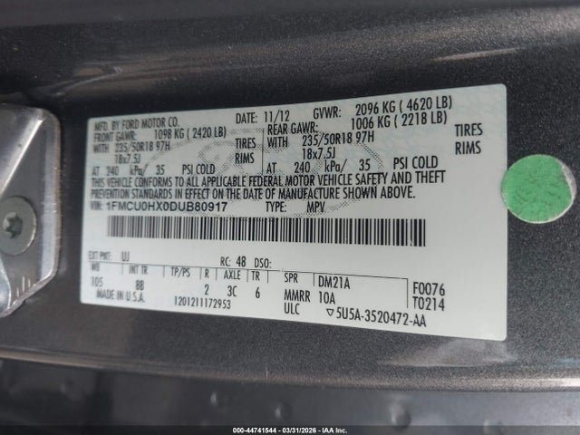 Продаж на аукціоні авто 2013 Ford Escape Sel, vin: 1FMCU0HX0DUB80917, номер лоту: 44741544