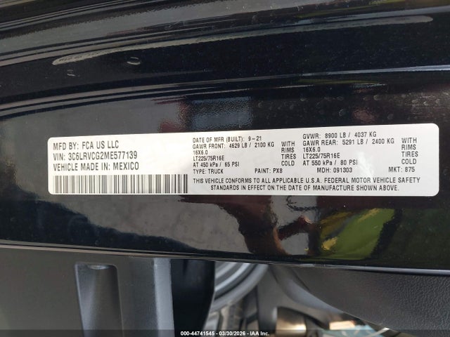 44741545 :رقم المزاد ، 3C6LRVCG2ME577139 vin ، 2021 Ram Promaster 2500 High Roof 136 Wb مزاد بيع
