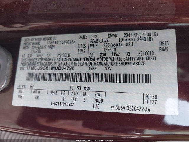 1FMCU9G61MUB04796 Ford ESCAPE SE