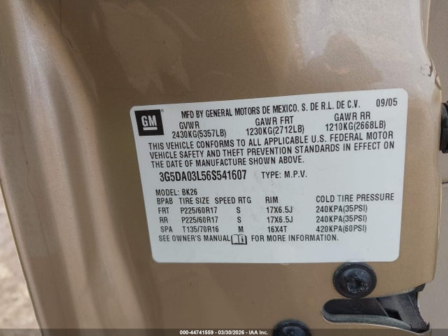 Aukcja sprzedaży 2006 Buick Rendezvous Cx, vin: 3G5DA03L56S541607, numer aukcji: 44741559