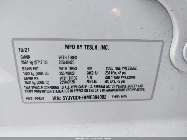 5YJYGDEE8MF304002 Tesla Model Y Long Range Dual Motor All-wheel Drive