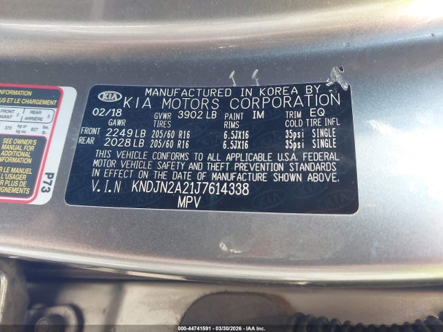 2018 Kia Soul მანქანა იყიდება აუქციონზე, vin: KNDJN2A21J7614338, აუქციონის ნომერი: 44741591