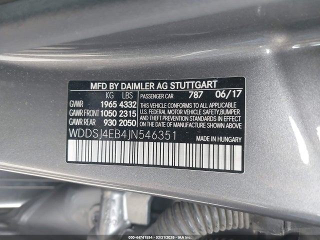 44741594 :رقم المزاد ، WDDSJ4EB4JN546351 vin ، 2018 Mercedes-benz Cla 250 مزاد بيع
