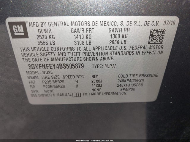 Продажа на аукционе авто 2011 Cadillac Srx Premium Collection, vin: 3GYFNFEY4BS505879, номер лота: 44741597