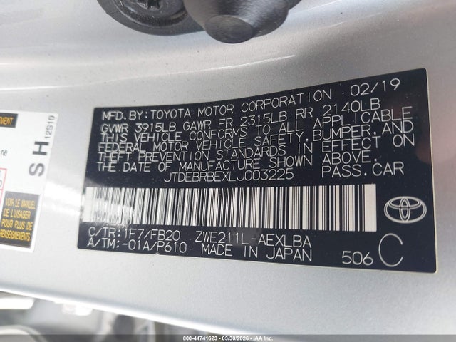 Toyota Corolla Hybrid Le 2020 JTDEBRBEXLJ003225 Image 9
