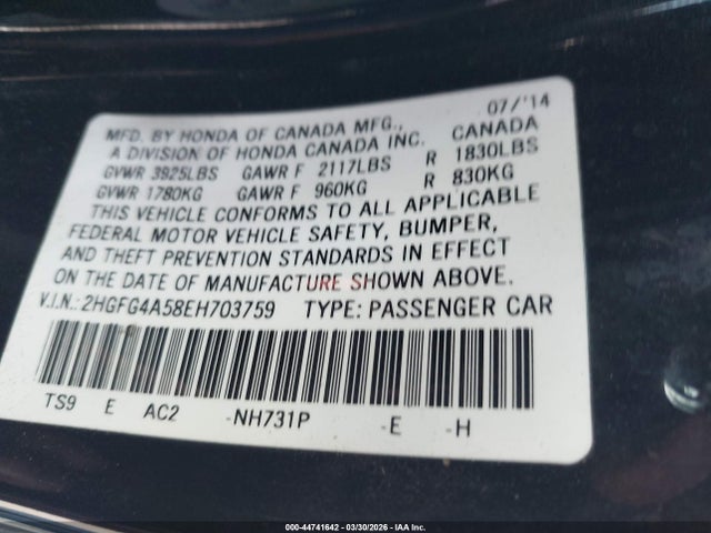 Aukcja sprzedaży 2014 Honda Civic Si, vin: 2HGFG4A58EH703759, numer aukcji: 44741642