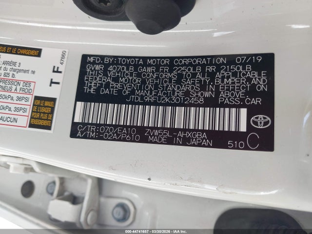JTDL9RFU2K3012458 Toyota PRIUS XLE