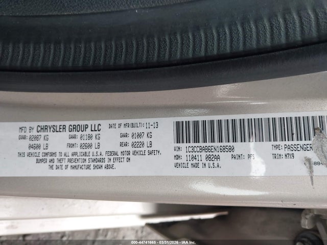 2014 Chrysler 200 Lx მანქანა იყიდება აუქციონზე, vin: 1C3CCBAB6EN168580, აუქციონის ნომერი: 44741665