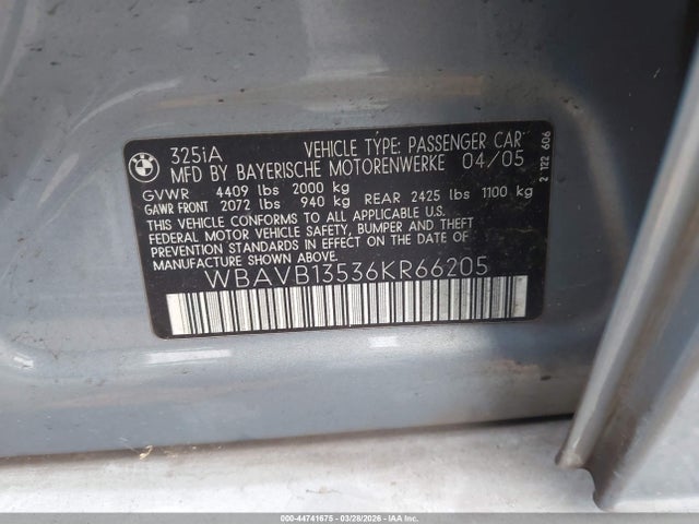 Продаж на аукціоні авто 2006 Bmw 325i, vin: WBAVB13536KR66205, номер лоту: 44741675