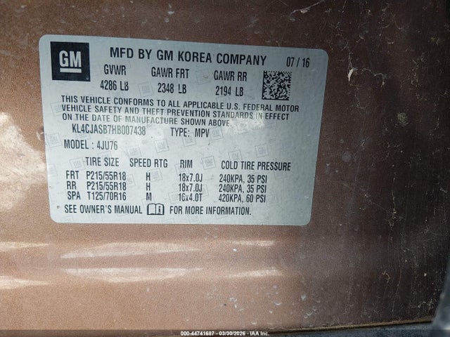 44741687 :رقم المزاد ، KL4CJASB7HB007438 vin ، 2017 Buick Encore Preferred مزاد بيع