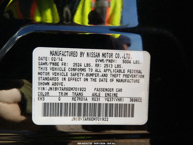 2014 Infiniti Q50 Premium მანქანა იყიდება აუქციონზე, vin: JN1BV7AR6EM701922, აუქციონის ნომერი: 44741728